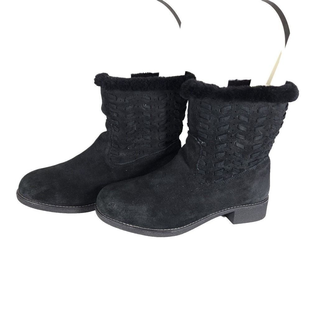 Abeo Women's Bristol US8,5 Black Leather Sheepskin Lined Shearling Ankle Booties